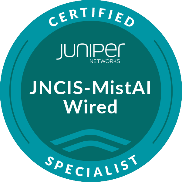 Juniper Networks Certified Specialist, Mist AI Wired (JNCIS-MistAI) badge